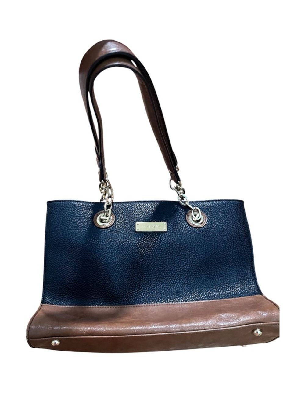 Anne Klein Black and Brown Two-Tone Vegan Leather Shoulder Bag